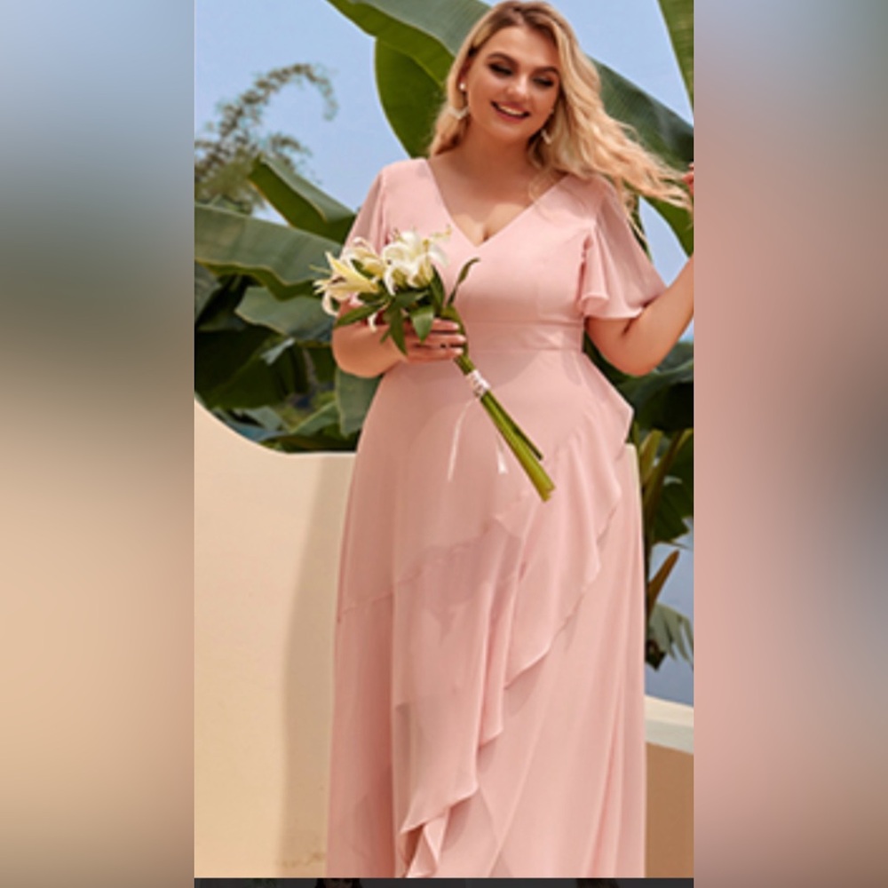 Blush Pink Chiffon Maxi Dress w/ Beaded Waist – Size 26W – NWOT